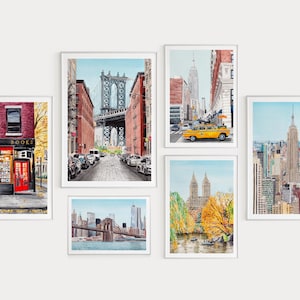 New York Gallery Wall Set von 6, Aquarellkunst, New Yorker Wandkunst, New Yorker Stadtansichten, New York Kunstdruck, NYC Kunst, USA Wanddekoration