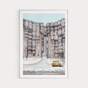 Kazakhstan Print, Watercolor Brutalist Art, Urban Print, Kazakhstan Wall Art, Kazakhstan Cityscape, Kazakhstan Wall Decor, Travel Gift