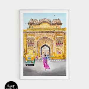 Rajasthan Print, India Wall Art, Jaipur Art Print, Watercolor Print, India Art, Jaipur Cityscape, Printable Art, India Print, Travel Gift