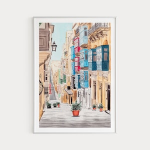 Stampa di La Valletta, Arte murale di Malta, Dipinto di La Valletta, Stampa artistica di Malta, Stampa di Malta, Paesaggio urbano di La Valletta, Arte di Malta, Stampa dell'Europa, Regalo da viaggio