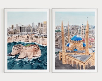 Beirut Watercolor Prints Set: Lebanon Wall Art, Beirut Cityscape, Lebanese Decor (Digital Download)