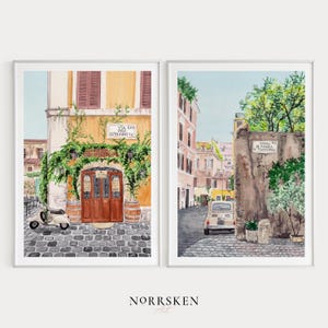 Trastevere Set di 2 stampe ad acquerello, arte murale di Roma, stampa Italia, paesaggio urbano di Roma, decorazione murale Italia, stampa Trastevere, regalo di inaugurazione della casa