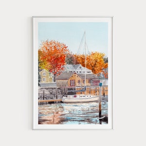 Kennebunkport Maine Watercolor Print, Fall Wall Art, USA Print, Maine Art, Travel Gift, Printable Art, Kennebunkport Painting, Maine Print