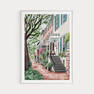 Savannah Print, Georgia Wall Art, Watercolor Painting, Jones Street Art, Savannah Cityscape, Georgia Print, Travel Gift, USA Print