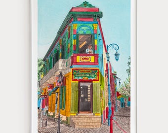 Impressão em aquarela Caminito La Boca, arte de parede de Buenos Aires, decoração Argentina, presente de viagem