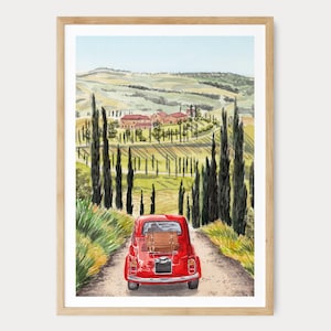 Toscana-tryck, Italiens väggkonst, Toscana akvarelllandskap, Italiensk landsbygdsdekor, Resepresent, NorrskenArt