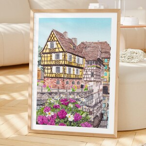 Strasbourg Print, France Wall Art, Watercolor Print, Strasbourg Cityscape Painting, French Decor image 2