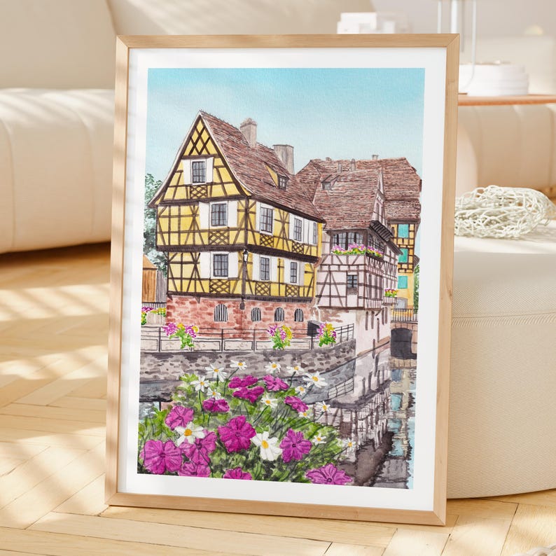 Strasbourg Print, France Wall Art, Watercolor Print, Strasbourg Cityscape Painting, French Decor image 2