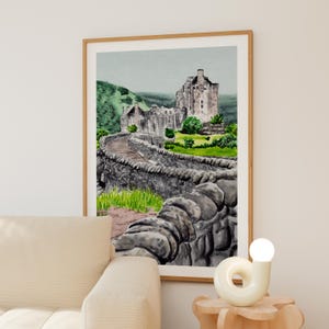 Eilean Donan Castle Watercolor Print, Scotland Wall Art, Scottish Highlands Landscape Painting, Scotland Decor image 3