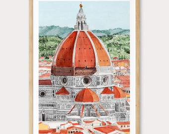 Duamo di Firenze Druck, Florenz Aquarell Stadtbild, Italien Wandkunst, Kathedrale von Florenz, italienisches Dekor, Toskana Reisegeschenk