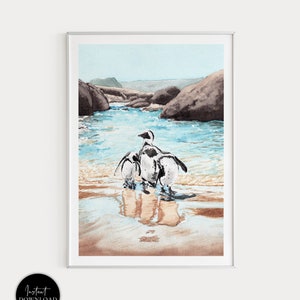 Boulders Beach, Coastal Wall Art, Cape Town Art Print, Penguins Art Print, South Africa Wall Art, Cape Town, Travel Gift, South African Art