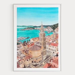 Split Watercolor Print, Croatia Wall Art, Split Cityscape Painting, Croatian Decor, Travel Gift