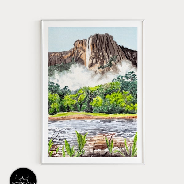 Angel Falls Print, Venezuela Wall Art, Watercolor Print, Venezuela Art Print, Venezuela Landscape, Latina America Print, Travel Gift