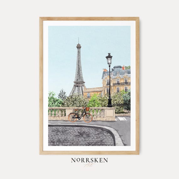Paris Watercolor Printable Wall Art, Eiffel Tower Street Scene Painting, French Apartment Decor, Digital Download Travel Print | NorrskenArt