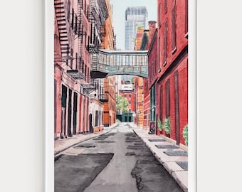 Impresión de acuarela de Tribeca, pintura de Manhattan, Nueva York, arte mural de la ciudad de Nueva York, regalo de viaje a Nueva York