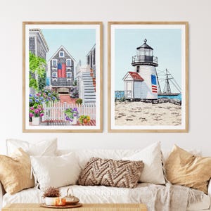 Massachusetts Wandkunst 2er-Set: Cape Cod & Nantucket Aquarell Drucke, New England Coastal Decor, NorrskenArt