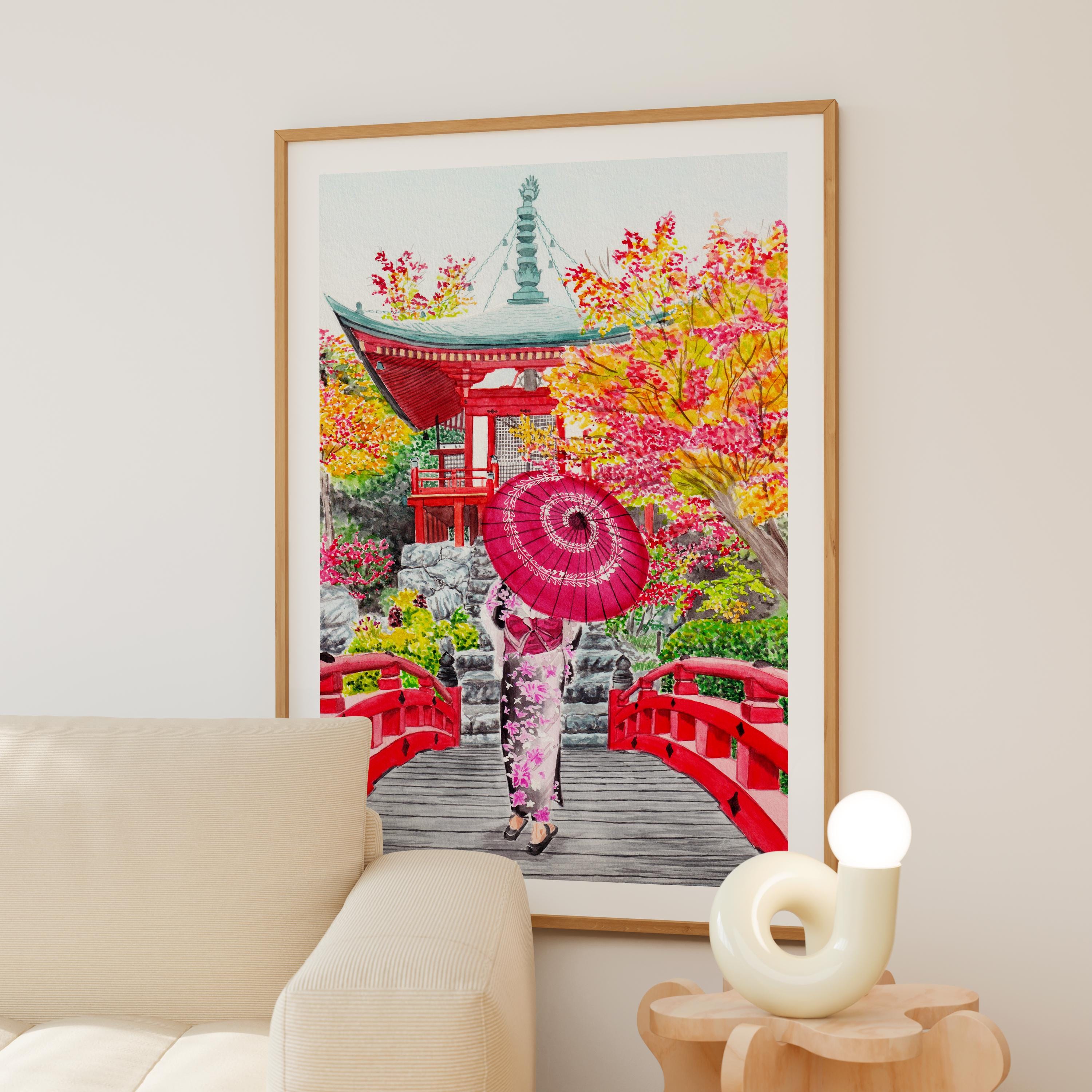 京都の水彩画、日本の壁画、醍醐寺、京都の風景画、日本の装飾 - Etsy 日本