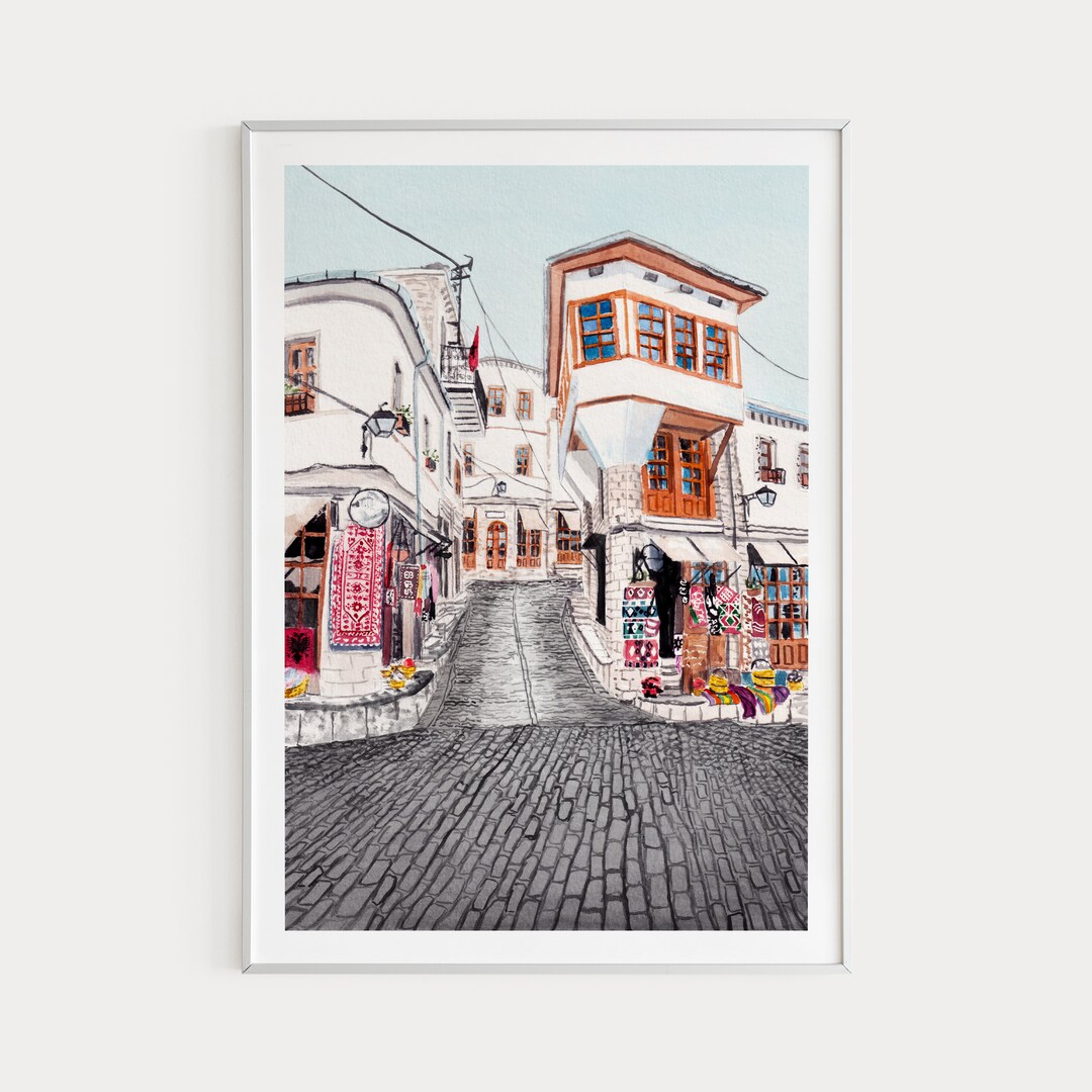 Albania Art Print, Watercolor Painting, Gjirokastra Art, Europe Print ...