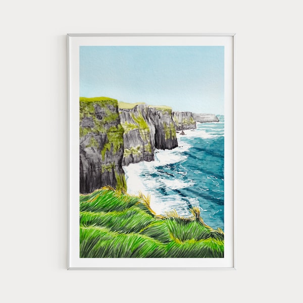 Cliffs of Moher Print, Ireland Wall Art, Watercolor Print, Ireland Landscape, Ireland Art, County Clare, Europe Print, Travel Gift