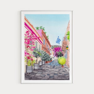Impression d'Athènes, art mural Grèce, Athènes Plaka, impression aquarelle, impression d'art Grèce, art imprimable, peinture Grèce, impression Europe, cadeau de voyage