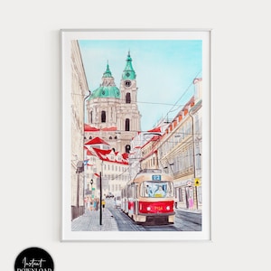 Praga Repubblica Ceca, Stampa artistica di Praga, Paesaggio urbano di Praga, Arte murale di Praga, Stampa di Praga, Stampa dell'Europa, Stampa della Repubblica Ceca, Regalo di viaggio