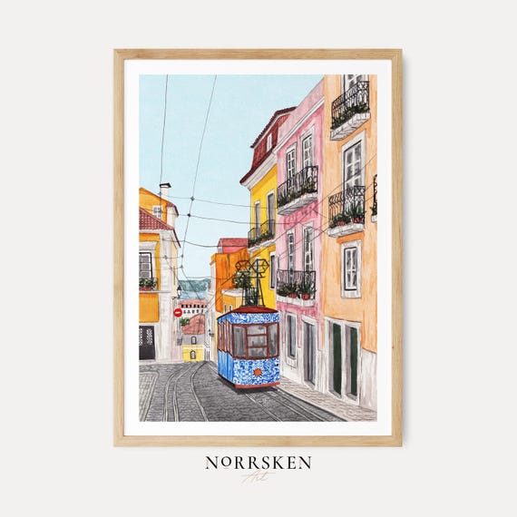Lisbon Print, Portugal Wall Art, Lisbon Watercolor Cityscape, Portuguese Mediterranean European Summer Decor, Digital Download | NorrskenArt