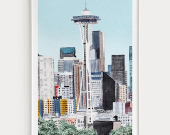 Seattle Watercolor Print, Washington State Wall Art, Seattle Skyline Painting, Pacific Northwest Decor, Travel Gift