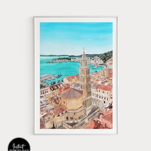 Impresión de Split, Croacia, mar Adriático, arte mural de Croacia, paisaje urbano de Split, impresión artística de Croacia, regalo de viaje, Croacia, impresión de Europa, arte de Croacia