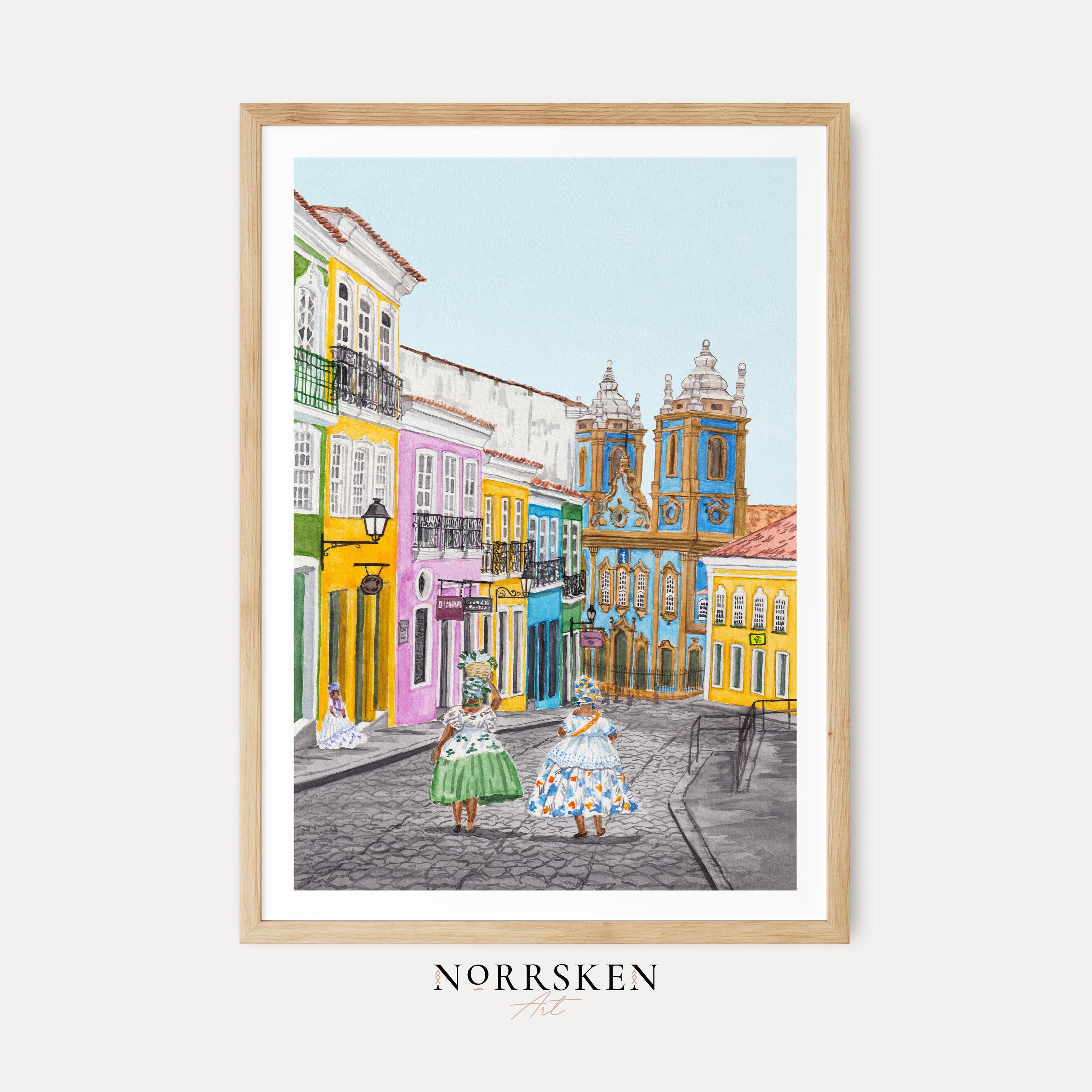 Salvador De Bahia Watercolor Print, Brazil Wall Art, Salvador