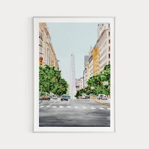 Buenos Aires Druck, Argentinien Wandkunst, Buenos Aires Stadtbild, Aquarell Druck, Buenos Aires-Wanddekoration, Obelisco Kunst, Reisegeschenk