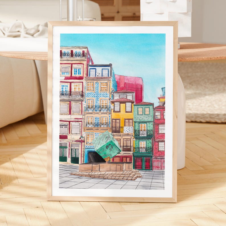 Porto Watercolor Print, Portugal Wall Art, Porto Cityscape Painting, Portuguese Decor image 2