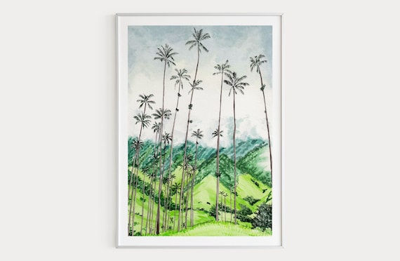 Cocora Valley Colombia Watercolor Painting, Tropical Wall Art, Colombian Decor (Digital Download)