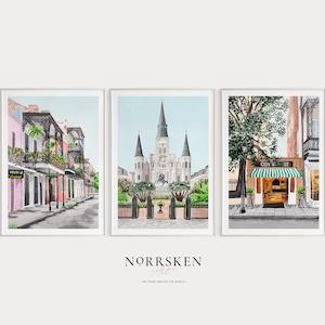 New Orleans Print, Set of 3, New Orleans Wall Art, Watercolor Painting, French Quarter Painting, USA Art, New Orleans Cityscape, Travel Gift