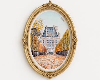 The Tuileries Garden Watercolor Print, Paris Wall Art, Paris Cityscape Painting, Vintage Parisian Autumn Decor