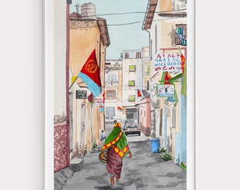 Asmara Watercolor Print, Eritrea Wall Art, Asmara Cityscape Painting, Travel Gift