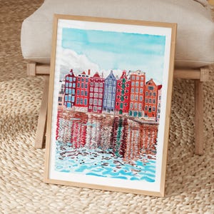 アムステルダムの水彩画、オランダの壁画、アムステルダムの街並みの絵画、オランダの装飾 画像 2