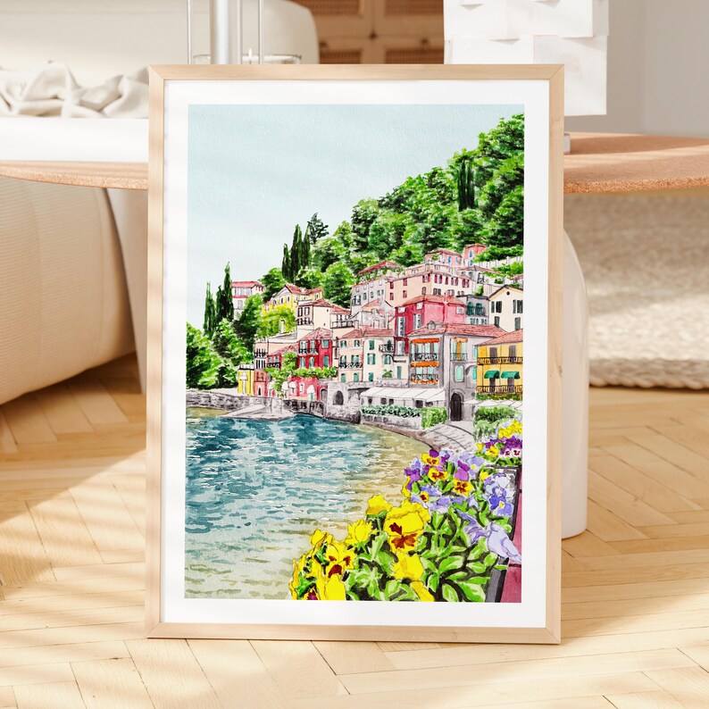 Impression aquarelle de Varenna, art mural Italie, peinture de paysage du lac de Côme, décoration italienne, téléchargement numérique image 5