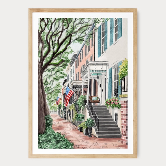 Jones Street Savannah Print, Georgia Wall Art, Savannah Watercolor Cityscape, Southern Charm Decor, Travel Gift