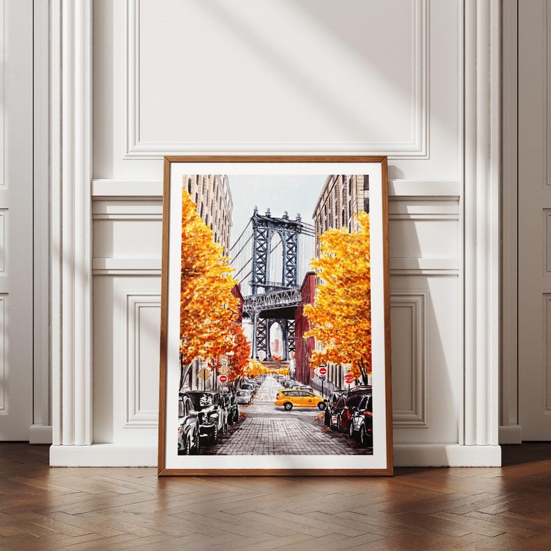 Láminas de acuarela de Nueva York, Arte mural de Nueva York, Decoración mural otoñal, Arte de Manhattan, Arte de la ciudad de Nueva York, Láminas de Nueva York, Láminas de viajes a Nueva York imagen 2