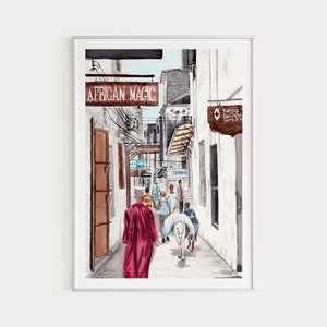 Lamu Island Print, Kenya Wall Art, Lamu Cityscape, Kenya Art Print, Kenya Watercolor Painting, Traditional Art, Africa Print, Travel Gift