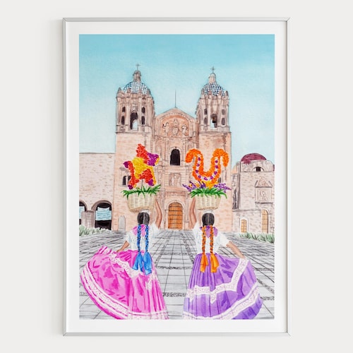Oaxaca Watercolor Print, Mexico Wall Art, Oaxaca Cityscape