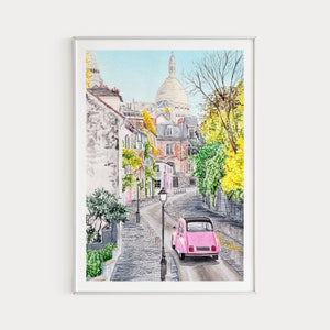 Impressão Montmartre, Arte de parede de Paris, La Maison Rose, Rue De l'Abreuvoir, Impressão em aquarela, Impressão de arte de Paris, Impressão de Europa, Presente de viagem