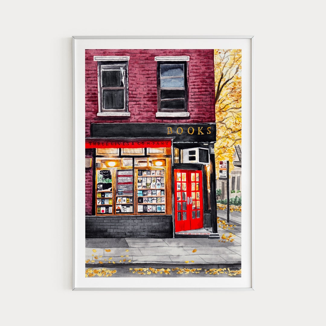 New York Bookstore, New York Wall Art, Watercolor Print, New York Wall