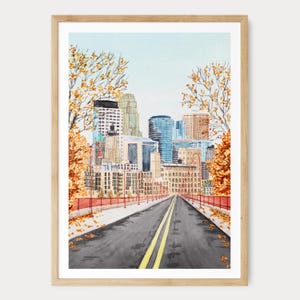 Minneapolis Watercolor Print, Minnesota Wall Art, Minneapolis Fall Cityscape, Printable Wall Art, Travel Gift