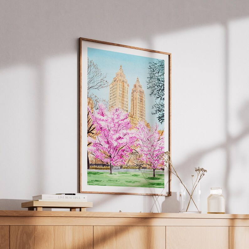 Central Park Watercolor Print, New York Spring Wall Art, Manhattan Cityscape Painting, NYC Travel Gift image 6