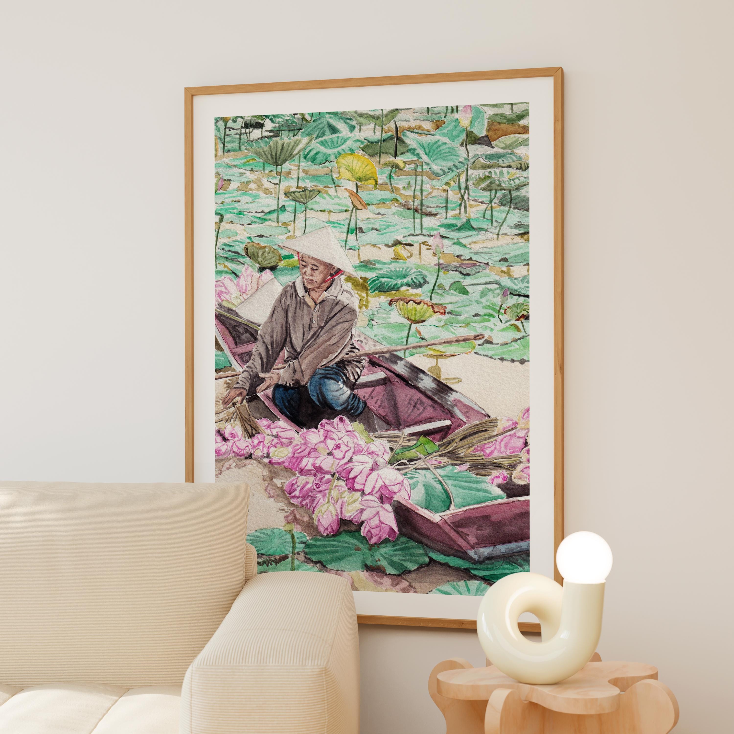 ベトナムの水彩画、ベトナムの壁画、ベトナムの伝統的な市場のアート