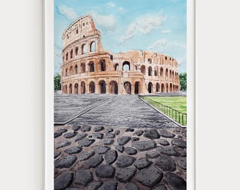 ローマの絵画、コロッセオの絵、イタリアの建築、ローマの壁画、水彩画