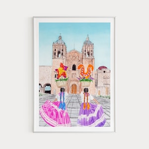 Gravura de Oaxaca, Arte de Parede do México, Paisagem Urbana de Oaxaca, Gravura de Arte do México, Pintura de Oaxaca, Gravura da América Latina, Presente de Viagem, Gravura de Arte de Oaxaca