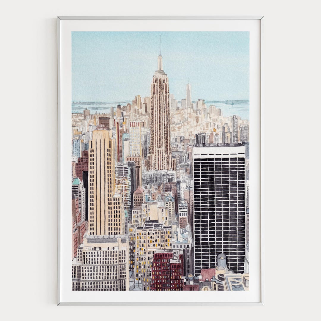 New York Watercolor Print, NYC Wall Art, New York City Skyline Painting ...