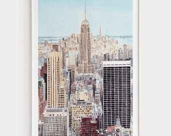 New York Watercolor Print, NYC Wall Art, New York City Skyline Painting, NY Decor
